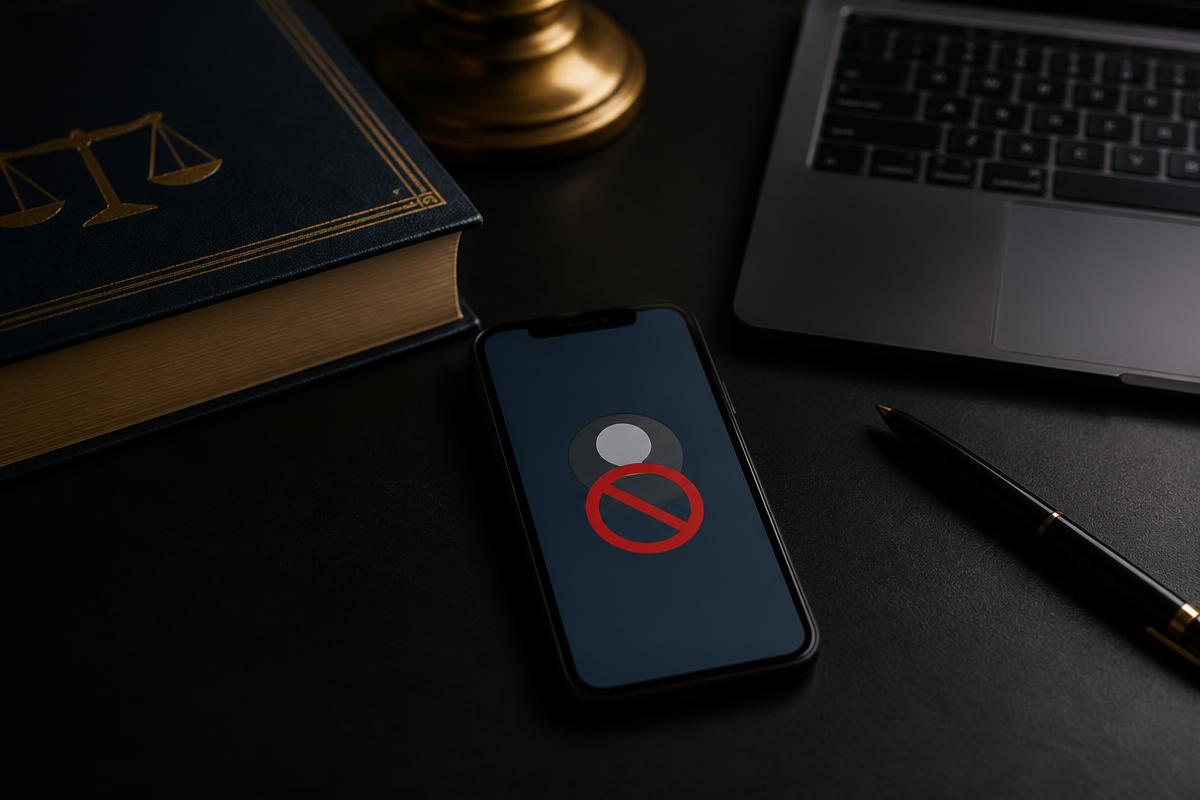 Celular com conta de rede social bloqueada ao lado de livro jurídico